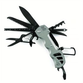 1pc 16-in-1 Multifunctional Pocket Knife Set with Keychain Holder, Scissors, Bottle Opener, Saw, and Camping Combination Tool - Essential Outdoor (Color: GREY)