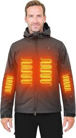 Heated Jacket for Men Soft Shell Heating Hood Jacket ANTARCTICA GEAR Winter Coat For Hunting Camping Climbing (Color: GREY, size: 3XL)