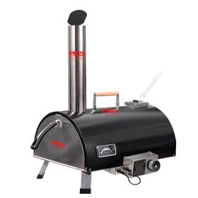 Black Pizza Oven Outdoor 12" Automatic Rotatable Pizza Ovens Portable Stainless Steel Wood Fired Pizza Oven Pizza Maker with Built-in Thermometer (Color: Black)