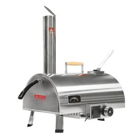 Pizza Oven Outdoor 12" Automatic Rotatable Pizza Ovens Portable Stainless Steel Wood Fired Pizza Oven Pizza Maker with Built-in Thermometer Pizza (Color: Silver)