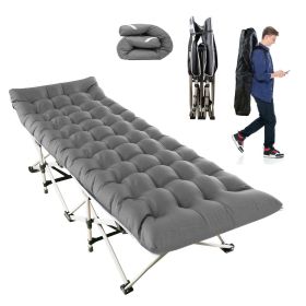 Folding Camping Cot Portable Sleeping Camping Bed Collapsible Travel Camp Cots Guest Bed Cot with 2-Sided Soft Pad 440LBS Max Load (Color: GREY)